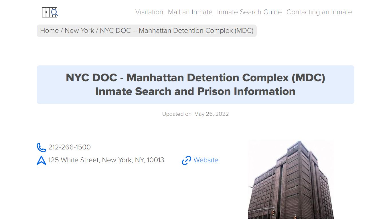 NYC DOC - Manhattan Detention Complex (MDC) Inmate Search ...