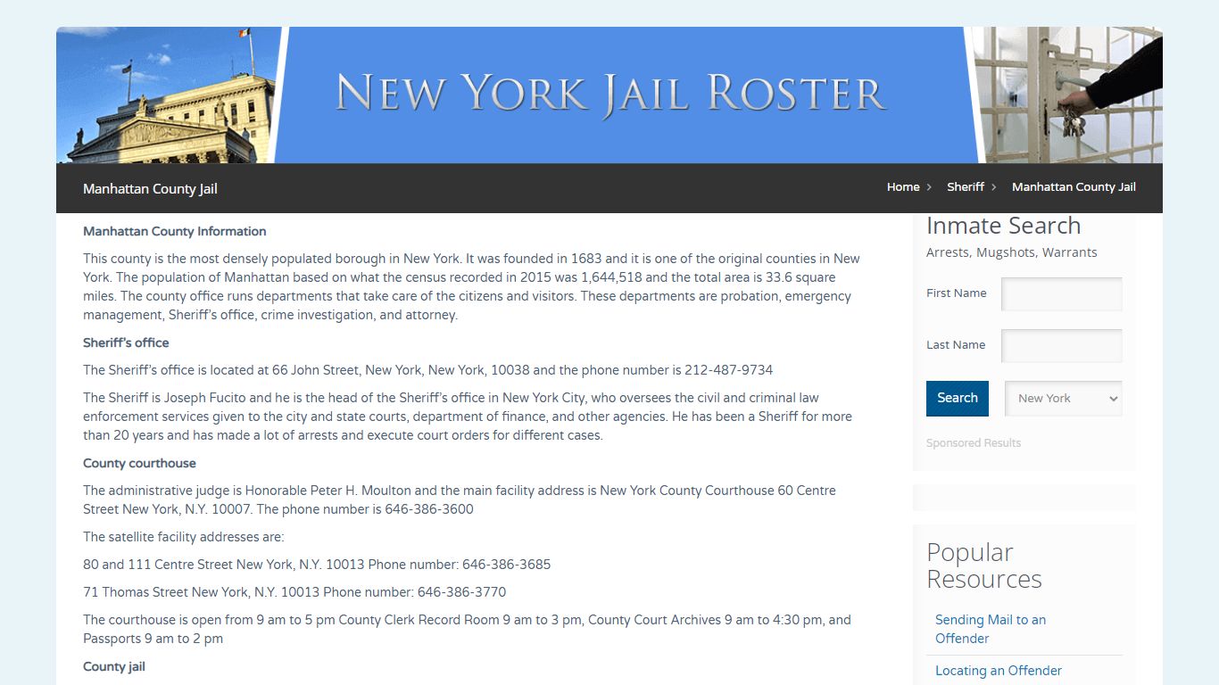 Manhattan County Jail | Jail Roster Search